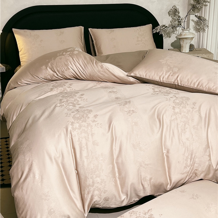 91家纺网 家纺一手货源 找家纺 琪格格纺织 2025新款50S贡缎大提花加厚全棉磨毛四件套 如梦花涧-雨棕