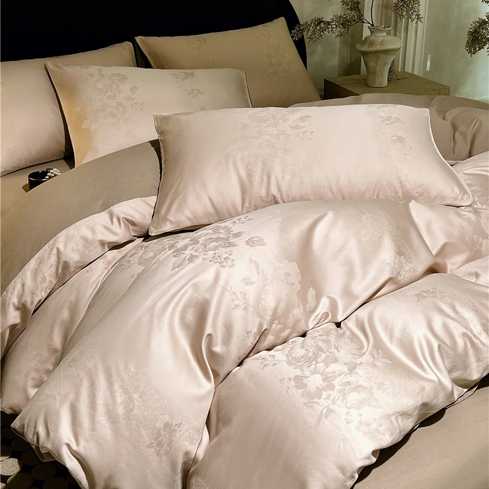 91家纺网 家纺一手货源 找家纺 琪格格纺织 2025新款50S贡缎大提花加厚全棉磨毛四件套 如梦花涧-雨棕