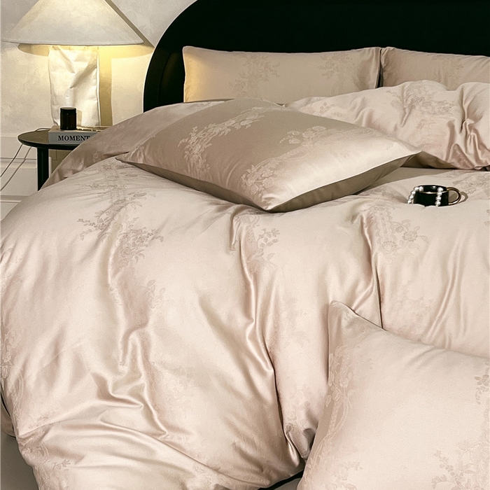 91家纺网 家纺一手货源 找家纺 琪格格纺织 2025新款50S贡缎大提花加厚全棉磨毛四件套 一蔓千花-羽棕