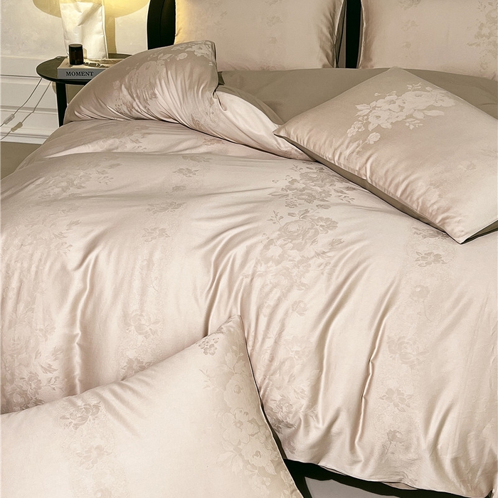 91家纺网 家纺一手货源 找家纺 琪格格纺织 2025新款50S贡缎大提花加厚全棉磨毛四件套 如梦花涧-雨棕