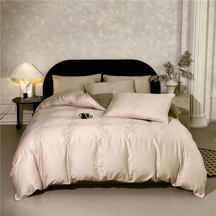 琪格格纺织 2025新款50S贡缎大提花加厚全棉磨毛四件套 一蔓千花-羽棕