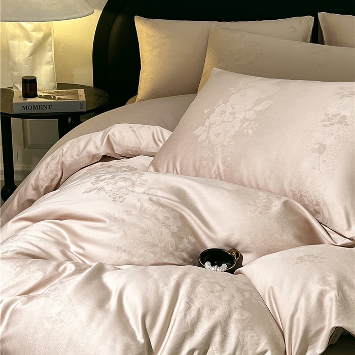 91家纺网 家纺一手货源 找家纺 琪格格纺织 2025新款50S贡缎大提花加厚全棉磨毛四件套 如梦花涧-雨棕