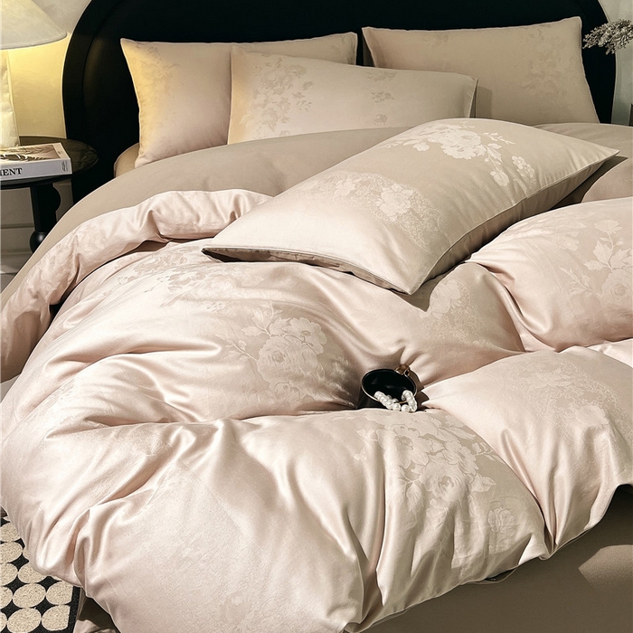 91家纺网 家纺一手货源 找家纺 琪格格纺织 2025新款50S贡缎大提花加厚全棉磨毛四件套 如梦花涧-雨棕