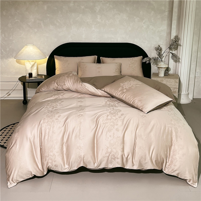 琪格格纺织 2025新款50S贡缎大提花加厚全棉磨毛四件套 如梦花涧-雨棕