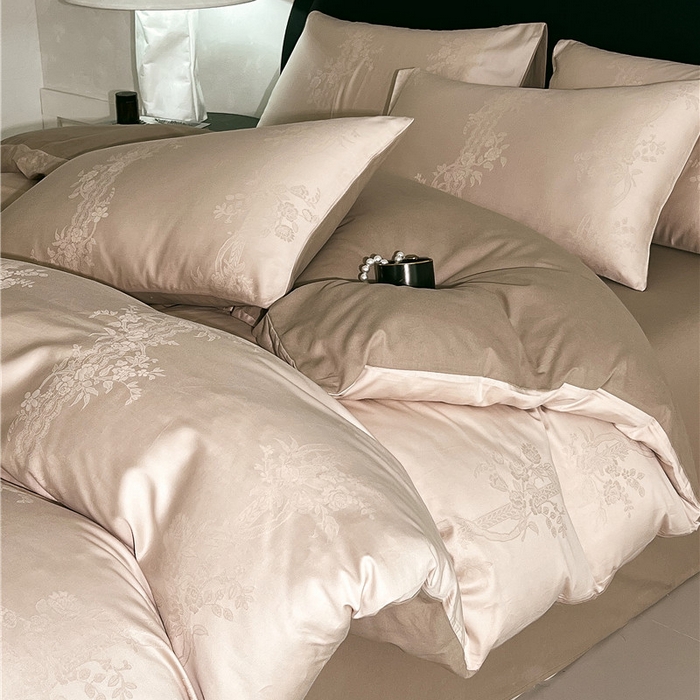 91家纺网 家纺一手货源 找家纺 琪格格纺织 2025新款50S贡缎大提花加厚全棉磨毛四件套 一蔓千花-羽棕