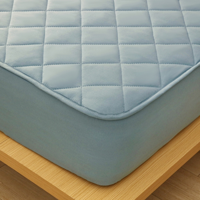 91家纺网 家纺一手货源 找家纺 小禹仔家纺 2025新款亲肤夹棉床笠 蓝色