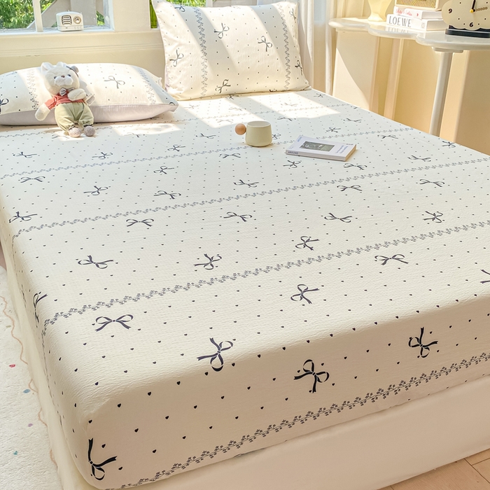 91家纺网 家纺一手货源 找家纺 朵朵家纺 2025新款超柔印花单床笠单品学生宿舍床垫保护套 床笠（床垫保护套可定制尺寸 ） 法式蝴蝶结