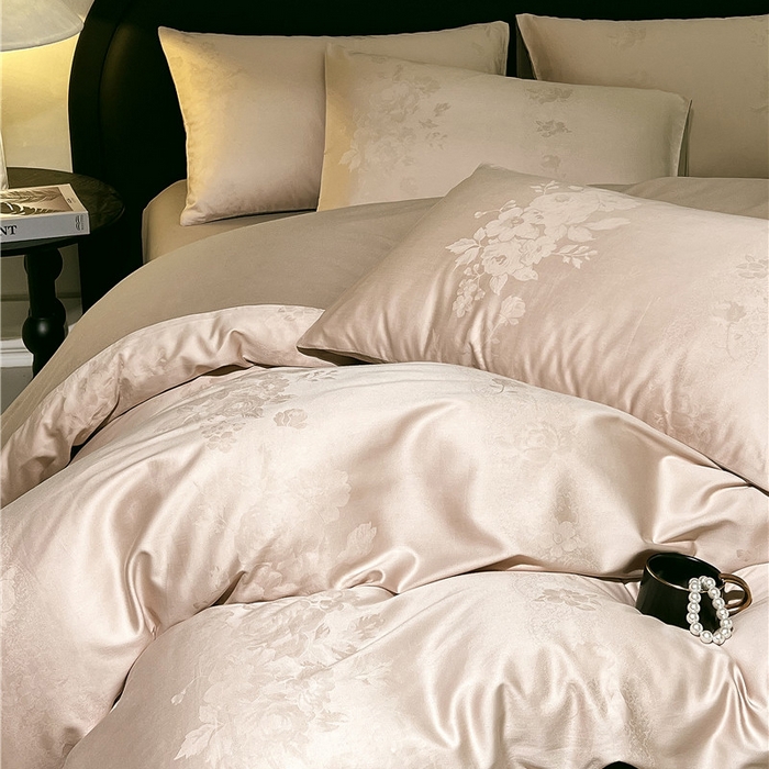 91家纺网 家纺一手货源 找家纺 琪格格纺织 2025新款50S贡缎大提花加厚全棉磨毛四件套 如梦花涧-雨棕