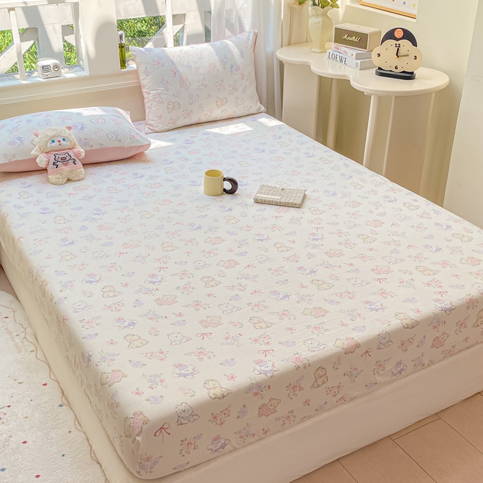 91家纺网 家纺一手货源 找家纺 朵朵家纺 2025新款超柔印花单床笠单品学生宿舍床垫保护套 床笠（床垫保护套可定制尺寸 ） 花眠咪咪