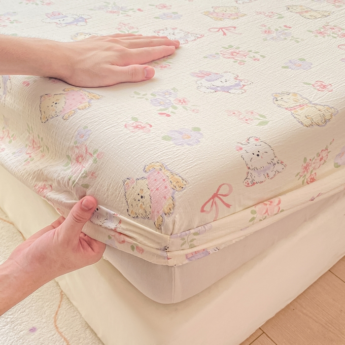 91家纺网 家纺一手货源 找家纺 朵朵家纺 2025新款超柔印花单床笠单品学生宿舍床垫保护套 床笠（床垫保护套可定制尺寸 ） 花眠咪咪