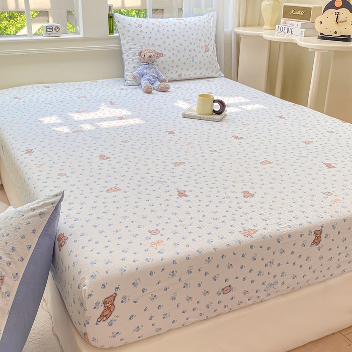 91家纺网 家纺一手货源 找家纺 朵朵家纺 2025新款超柔印花单床笠单品学生宿舍床垫保护套 床笠（床垫保护套可定制尺寸 ） 花町小能蓝