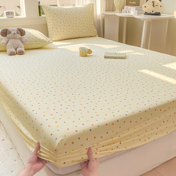 91家纺网 家纺一手货源 找家纺 朵朵家纺 2025新款超柔印花单床笠单品学生宿舍床垫保护套 床笠（床垫保护套可定制尺寸 ） 幻彩波点