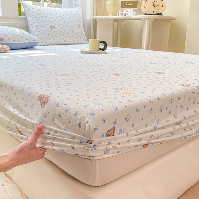 91家纺网 家纺一手货源 找家纺 朵朵家纺 2025新款超柔印花单床笠单品学生宿舍床垫保护套 床笠（床垫保护套可定制尺寸 ） 花町小能蓝