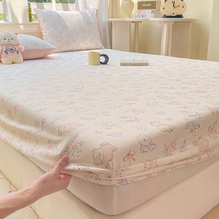 91家纺网 家纺一手货源 找家纺 朵朵家纺 2025新款超柔印花单床笠单品学生宿舍床垫保护套 床笠（床垫保护套可定制尺寸 ） 花眠咪咪