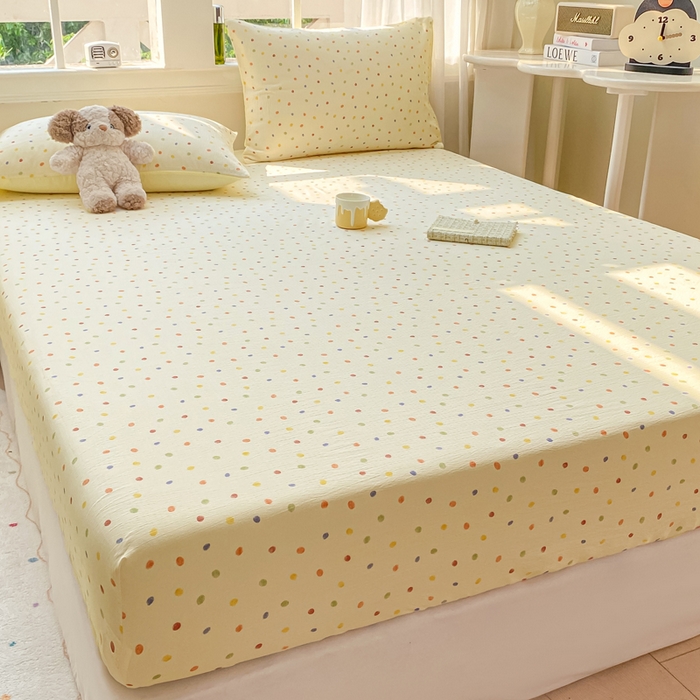 91家纺网 家纺一手货源 找家纺 朵朵家纺 2025新款超柔印花单床笠单品学生宿舍床垫保护套 床笠（床垫保护套可定制尺寸 ） 幻彩波点