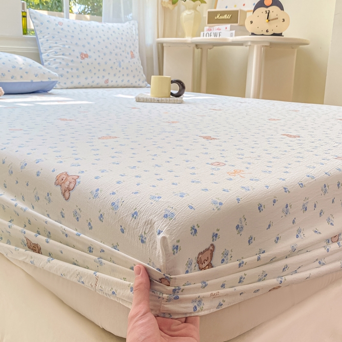 91家纺网 家纺一手货源 找家纺 朵朵家纺 2025新款超柔印花单床笠单品学生宿舍床垫保护套 床笠（床垫保护套可定制尺寸 ） 花町小能蓝