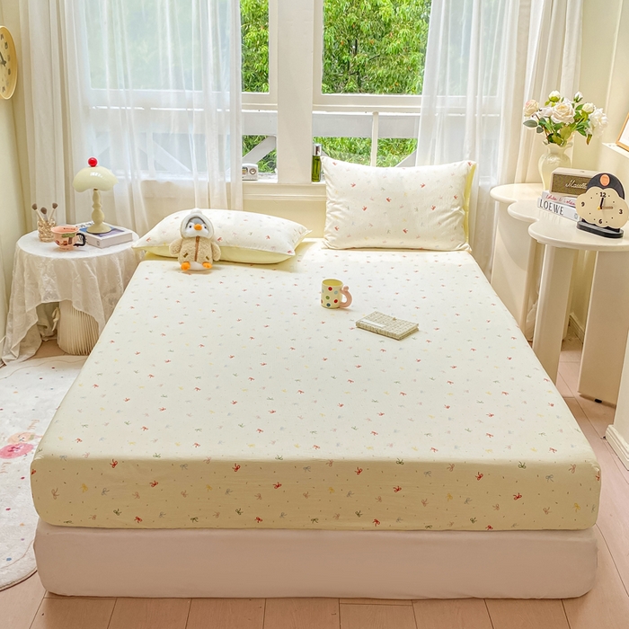 91家纺网 家纺一手货源 找家纺 朵朵家纺 2025新款超柔印花单床笠单品学生宿舍床垫保护套 床笠（床垫保护套可定制尺寸 ） 奶油蝴蝶结