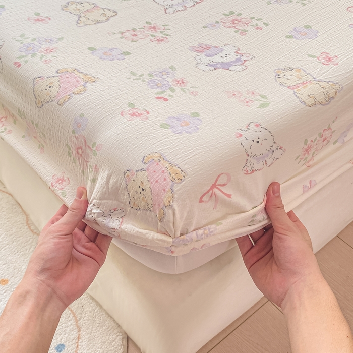 91家纺网 家纺一手货源 找家纺 朵朵家纺 2025新款超柔印花单床笠单品学生宿舍床垫保护套 床笠（床垫保护套可定制尺寸 ） 花眠咪咪