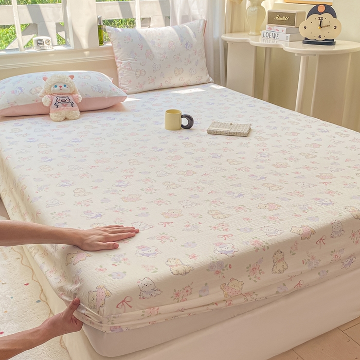 91家纺网 家纺一手货源 找家纺 朵朵家纺 2025新款超柔印花单床笠单品学生宿舍床垫保护套 床笠（床垫保护套可定制尺寸 ） 花眠咪咪