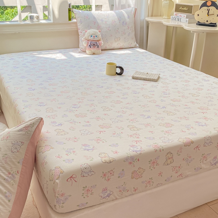 91家纺网 家纺一手货源 找家纺 朵朵家纺 2025新款超柔印花单床笠单品学生宿舍床垫保护套 床笠（床垫保护套可定制尺寸 ） 花眠咪咪