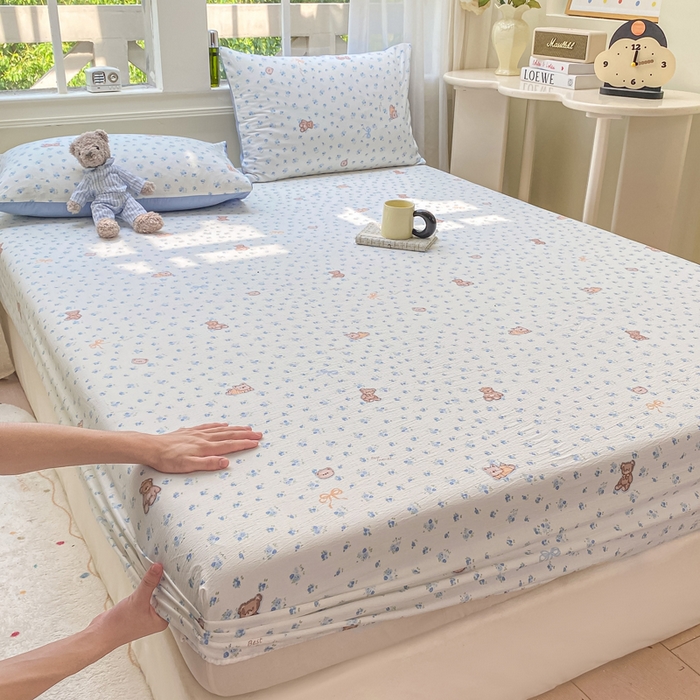 91家纺网 家纺一手货源 找家纺 朵朵家纺 2025新款超柔印花单床笠单品学生宿舍床垫保护套 床笠（床垫保护套可定制尺寸 ） 花町小能蓝