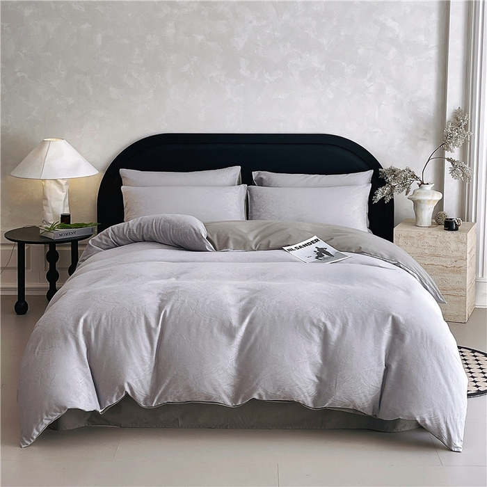 琪格格纺织 2025新款50S贡缎大提花加厚全棉磨毛四件套 永恒韵律-灰