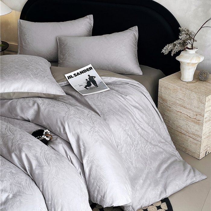 91家纺网 家纺一手货源 找家纺 琪格格纺织 2025新款50S贡缎大提花加厚全棉磨毛四件套 永恒韵律-灰