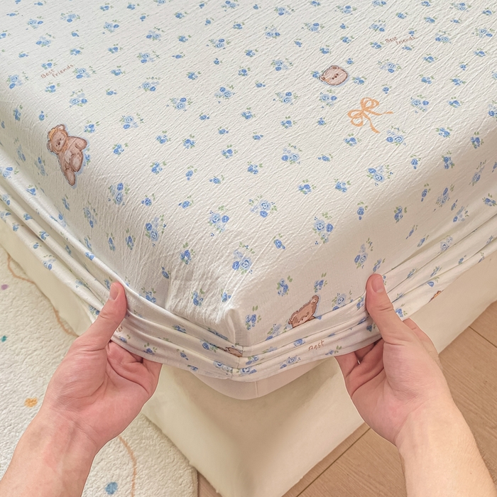 91家纺网 家纺一手货源 找家纺 朵朵家纺 2025新款超柔印花单床笠单品学生宿舍床垫保护套 床笠（床垫保护套可定制尺寸 ） 花町小能蓝