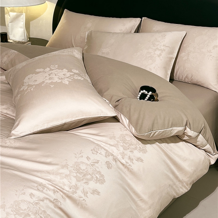 91家纺网 家纺一手货源 找家纺 琪格格纺织 2025新款50S贡缎大提花加厚全棉磨毛四件套 如梦花涧-雨棕