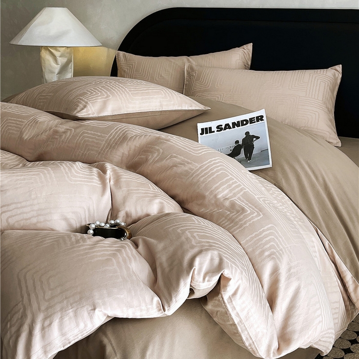 91家纺网 家纺一手货源 找家纺 琪格格纺织 2025新款50S贡缎大提花加厚全棉磨毛四件套 理查德-咖