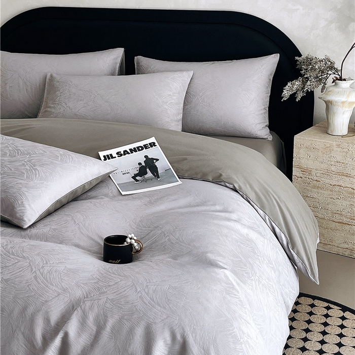 91家纺网 家纺一手货源 找家纺 琪格格纺织 2025新款50S贡缎大提花加厚全棉磨毛四件套 永恒韵律-灰