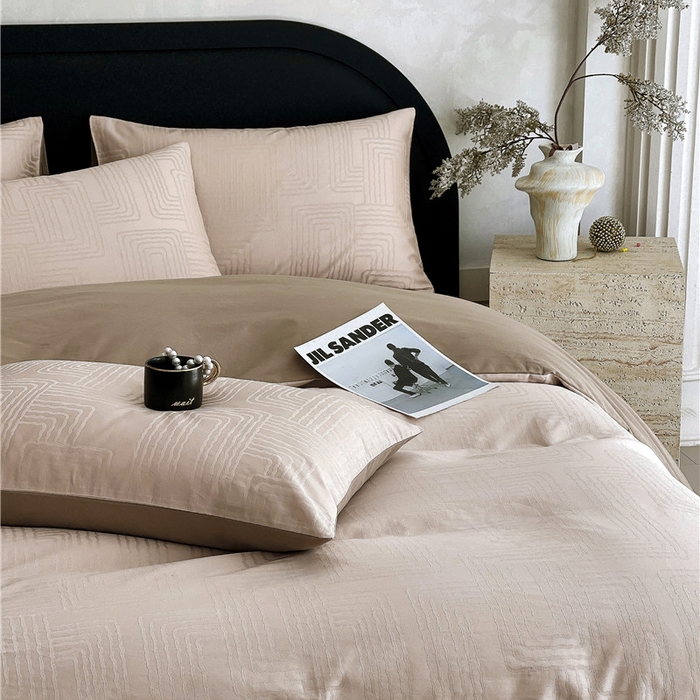 91家纺网 家纺一手货源 找家纺 琪格格纺织 2025新款50S贡缎大提花加厚全棉磨毛四件套 理查德-咖