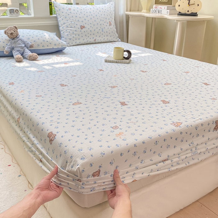 91家纺网 家纺一手货源 找家纺 朵朵家纺 2025新款超柔印花单床笠单品学生宿舍床垫保护套 床笠（床垫保护套可定制尺寸 ） 花町小能蓝