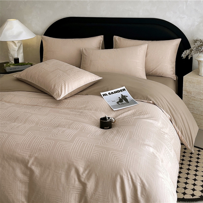 91家纺网 家纺一手货源 找家纺 琪格格纺织 2025新款50S贡缎大提花加厚全棉磨毛四件套 理查德-咖