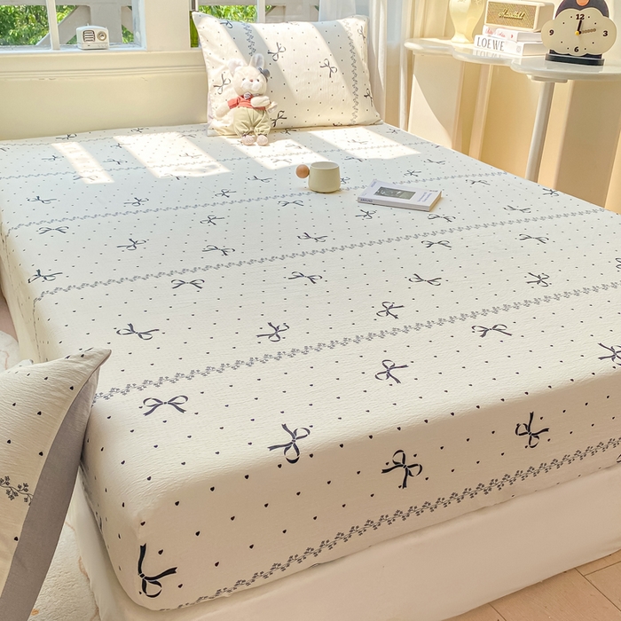 91家纺网 家纺一手货源 找家纺 朵朵家纺 2025新款超柔印花单床笠单品学生宿舍床垫保护套 床笠（床垫保护套可定制尺寸 ） 法式蝴蝶结