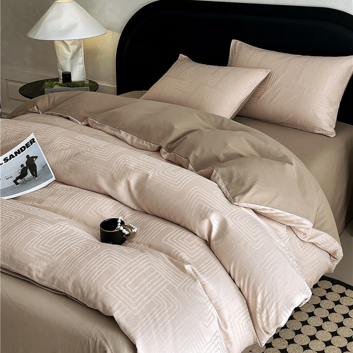 91家纺网 家纺一手货源 找家纺 琪格格纺织 2025新款50S贡缎大提花加厚全棉磨毛四件套 理查德-咖