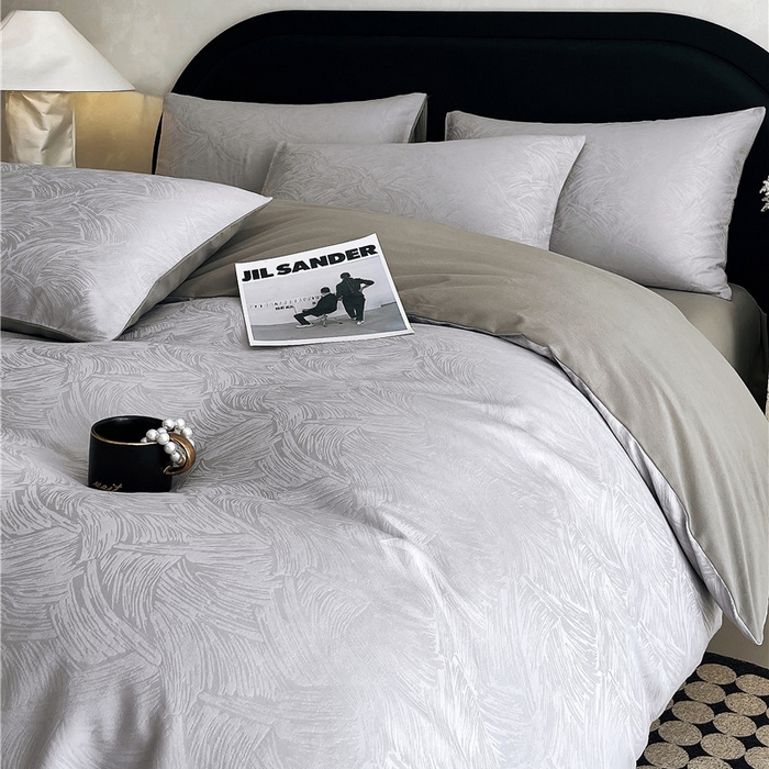 91家纺网 家纺一手货源 找家纺 琪格格纺织 2025新款50S贡缎大提花加厚全棉磨毛四件套 永恒韵律-灰