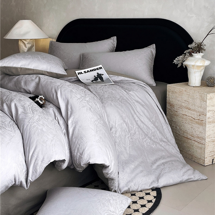 91家纺网 家纺一手货源 找家纺 琪格格纺织 2025新款50S贡缎大提花加厚全棉磨毛四件套 永恒韵律-灰