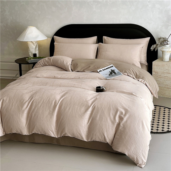 91家纺网 家纺一手货源 找家纺 琪格格纺织 2025新款50S贡缎大提花加厚全棉磨毛四件套 理查德-咖