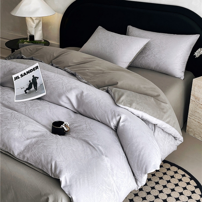 91家纺网 家纺一手货源 找家纺 琪格格纺织 2025新款50S贡缎大提花加厚全棉磨毛四件套 永恒韵律-灰