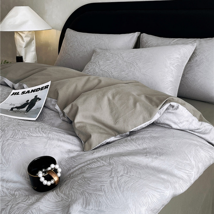 91家纺网 家纺一手货源 找家纺 琪格格纺织 2025新款50S贡缎大提花加厚全棉磨毛四件套 永恒韵律-灰