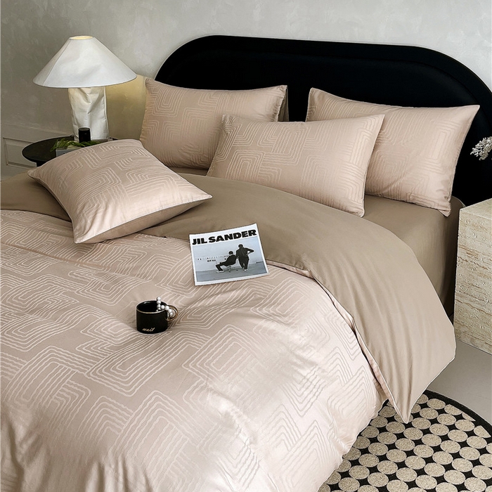 91家纺网 家纺一手货源 找家纺 琪格格纺织 2025新款50S贡缎大提花加厚全棉磨毛四件套 理查德-咖