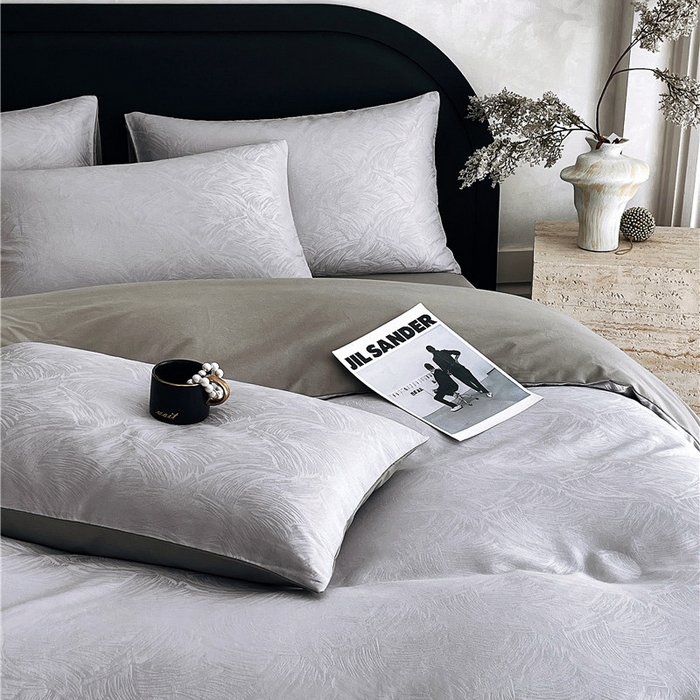 91家纺网 家纺一手货源 找家纺 琪格格纺织 2025新款50S贡缎大提花加厚全棉磨毛四件套 永恒韵律-灰