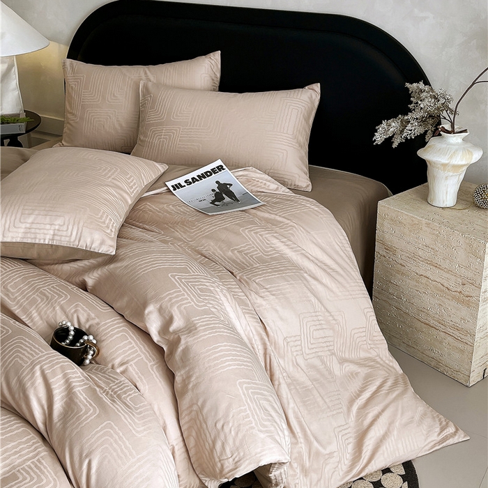 91家纺网 家纺一手货源 找家纺 琪格格纺织 2025新款50S贡缎大提花加厚全棉磨毛四件套 理查德-咖