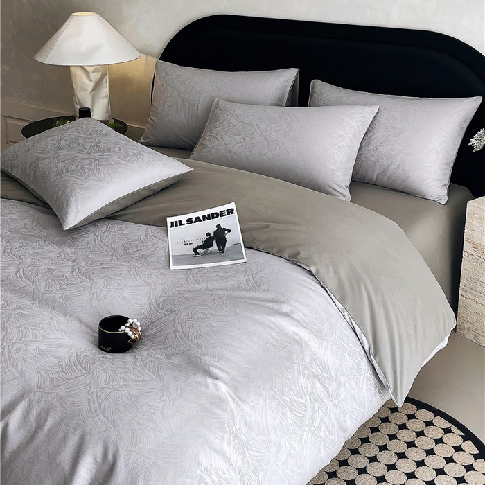 91家纺网 家纺一手货源 找家纺 琪格格纺织 2025新款50S贡缎大提花加厚全棉磨毛四件套 永恒韵律-灰