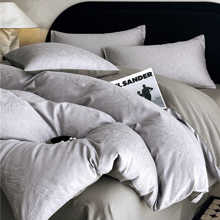 91家纺网 家纺一手货源 找家纺 琪格格纺织 2025新款50S贡缎大提花加厚全棉磨毛四件套 永恒韵律-灰