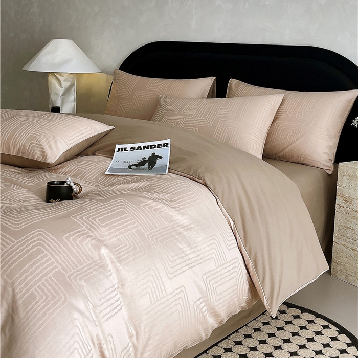 91家纺网 家纺一手货源 找家纺 琪格格纺织 2025新款50S贡缎大提花加厚全棉磨毛四件套 理查德-咖