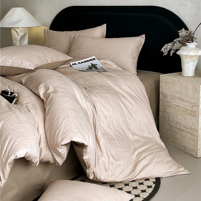 91家纺网 家纺一手货源 找家纺 琪格格纺织 2025新款50S贡缎大提花加厚全棉磨毛四件套 理查德-咖