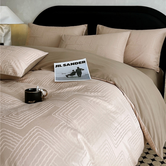 91家纺网 家纺一手货源 找家纺 琪格格纺织 2025新款50S贡缎大提花加厚全棉磨毛四件套 理查德-咖