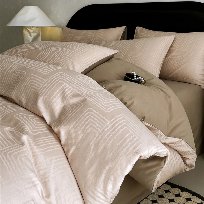 91家纺网 家纺一手货源 找家纺 琪格格纺织 2025新款50S贡缎大提花加厚全棉磨毛四件套 理查德-咖